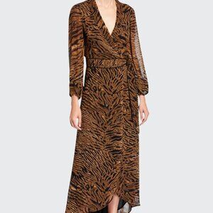 GANNI Georgette Animal Print Wrap Maxi Dress sz M